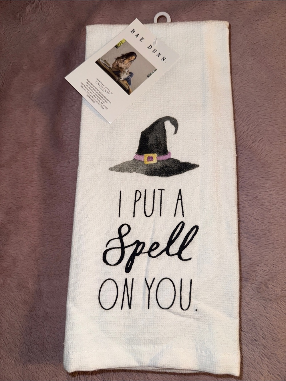 🧙 Rae Dunn White Halloween Towel with Witch Hat Accent